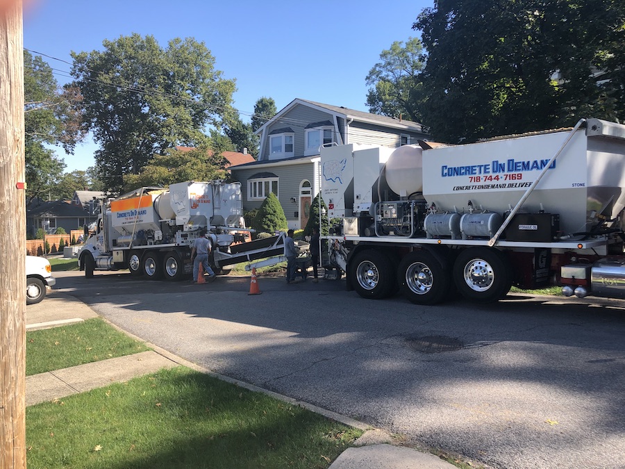 Concrete on Demand truck set up for a residential sidewalk pour